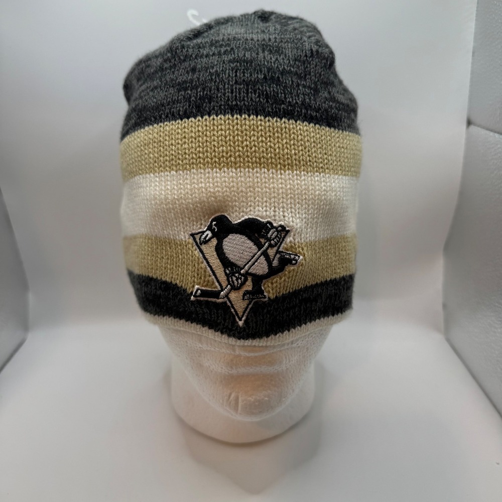 Reebok OSFA Pittsburgh Penguins Beanie NHL Black Gold Striped Knit Hat